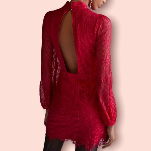 NWT! Anthropologie Maeve Dress Raspberry Open-Back Lace Size 4 - Picture 4 of 12